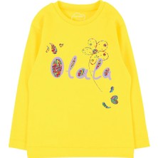 Bubuga Kız Çocuk %100 Pamuk Sarı Renk Olala Baskılı Uzun Kol Tshirt