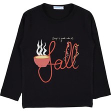 Bubuga Kız Çocuk %100 Pamuk Lacivert Renk Shoup Baskılı Uzun Kol Tshirt