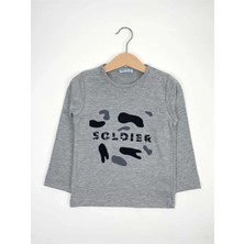Bubuga Erkek Çocuk %100 Pamuk Gri Renk Soldier Baskılı Uzun Kol Tshirt