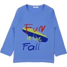 Bubuga Erkek Çocuk %100 Pamuk Gök Mavi Renk Kaykay Baskılı Uzun Kol Tshirt