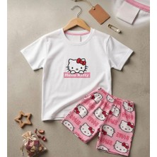 Kız Çocuk Hello Kitty Şortlu Kısa Kollu T Shirt Ikili Pijama Takımı