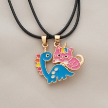 Zuum 2 Li Mavi Dinozor , Pembe Unicorn Kedi Mıknatıslı Ip Kolye , Arkadaş Kolyesi , Best Friends
