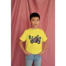 Bubuga Erkek Çocuk %100 Pamuk Premium Racer Motorsiklet Baskılı Kısa Kol Tshirt