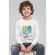 Bubuga Erkek Çocuk Uzun Kollu Tişört Be Cool Kaykaycı Canavar Baskılı %100 Pamuk