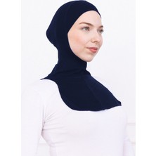 Loggia Boyunluklu Ninja Bone Likralı Sporcu Bonesi - Kadın Hazır Pratik Tesettür Hijab Başörtü Lacivert
