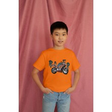 Bubuga Erkek Çocuk %100 Pamuk Premium Racer Motorsiklet Baskılı Kısa Kol Tshirt