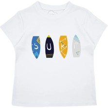 Bubuga Erkek Çocuk %100 Pamuk Beyaz Surf Baskılı Kısa Kol Tshirt