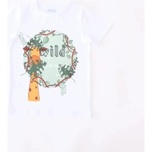 Bubuga Erkek Çocuk %100 Pamuk Beyaz Renk Zürafa Baskılı Kısa Kol Tshirt
