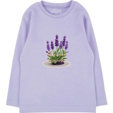 Bubuga Kız Çocuk %100 Pamuk Lila Renk Lavanta Baskılı Uzun Kol Tshirt