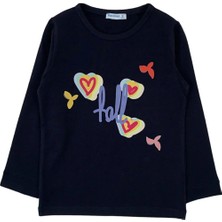Bubuga Kız Çocuk %100 Pamuk Lacivert Renk Fall Baskılı Uzun Kol Tshirt