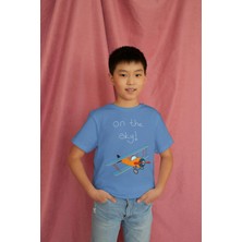 Bubuga Erkek Çocuk %100 Pamuk Premium On The Sky Uçak Baskılı Kısa Kol Tshirt