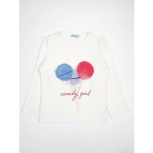 Bubuga Kız Çocuk %100 Pamuk Ekru Renk Candy Girl Baskılı Uzun Kol Tshirt