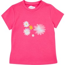 Bubuga Kız Çocuk %100 Pamuk Fuşya Papatya Baskılı Kısa Kol Tshirt