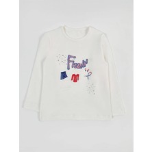 Bubuga Kız Çocuk %100 Pamuk Ekru Renk Freezin Baskılı Uzun Kol Tshirt