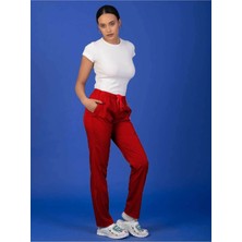 Başaran Uniforma Unisex Kalıp Kırmızı Tam Lastikli Soft Likralı Hemşire / Doktor Scrubs Tek Pantolon