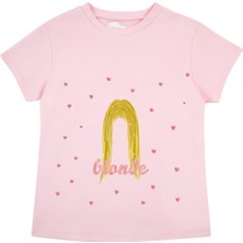 Bubuga Kız Çocuk %100 Pamuk Pembe Blonde Baskılı Kısa Kol Tshirt