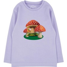 Bubuga Kız Çocuk %100 Pamuk Lila Renk Mantar Baskılı Uzun Kol Tshirt