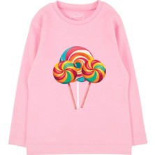 Bubuga Kız Çocuk %100 Pamuk Pembe Renk Lolipop Baskılı Uzun Kol Tshirt