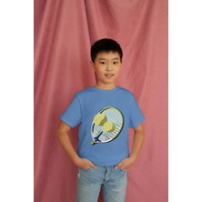 Bubuga Erkek Çocuk %100 Pamuk Premium Tenis Raket Baskılı Kısa Kol Tshirt