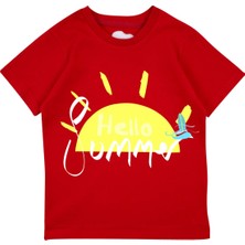 Bubuga Erkek Çocuk %100 Pamuk Kırmızı Summer Baskılı Kısa Kol Tshirt