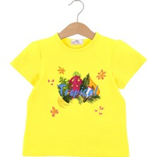 Bubuga Kız Çocuk %100 Pamuk Sarı Renk Tropical Baskılı Kısa Kol Tshirt