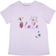 Bubuga Kız Çocuk %100 Pamuk Lila Olala Baskılı Kısa Kol Tshirt