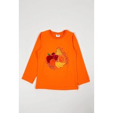 Bubuga Kız Çocuk %100 Pamuk Turuncu Renk Fruit Baskılı Uzun Kol Tshirt