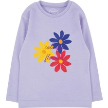 Bubuga Kız Çocuk %100 Pamuk Lila Renk Colour Full Baskılı Uzun Kol Tshirt