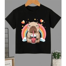 Nigrum Pardus Nıgrum Pardus Yeni Sezon Capybara Gökkuşağı Baskılı %100 Pamuk Oversize Kız Çocuk T-Shirt