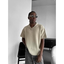 Elku Moda Premium V Yaka Örme Polo Tişört Erkek Oversize Triko Üst Old Money Stil Rahat Kesim Dokulu Yazlık Italyan Yaka Tişört