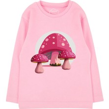 Bubuga Kız Çocuk %100 Pamuk Pembe Renk Fuşya Mantar Baskılı Uzun Kol Tshirt