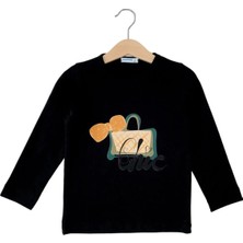Bubuga Kız Çocuk %100 Pamuk Lacivert Renk So Chic Baskılı Uzun Kol Tshirt