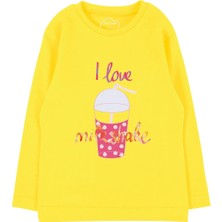 Bubuga Kız Çocuk %100 Pamuk Sarı Renk Milkshake Baskılı Uzun Kol Tshirt