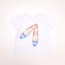 Bubuga Kız Çocuk %100 Pamuk Beyaz Renk My Favorite Ayakkabı Baskılı Kısa Kol Tshirt