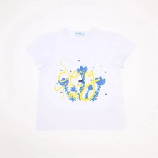 Bubuga Kız Çocuk %100 Pamuk Beyaz Renk Spring Time Baskılı Kısa Kol Tshirt