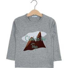 Bubuga Erkek Çocuk %100 Pamuk Gri Renk Dağ Baskılı Uzun Kol Tshirt
