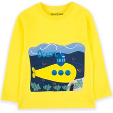 Bubuga Erkek Çocuk %100 Pamuk Sarı Renk Denizaltı Baskılı Uzun Kol Tshirt