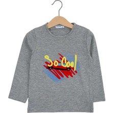 Bubuga Erkek Çocuk %100 Pamuk Gri Renk So Cool Baskılı Uzun Kol Tshirt