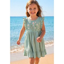 Blumi Kids Kız Çocuk Pamuklu Çiçek Nakışlı Elbise