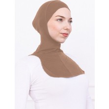 Loggia Boyunluklu Ninja Bone Likralı Sporcu Bonesi - Kadın Hazır Pratik Tesettür Hijab Başörtü Camel