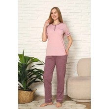 Alimer Kadın Pijama Takımı - Gül Kurusu Puantiyeli Kısa Kollu Pamuk 2672KY