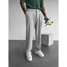 Elku Moda Erkek Rahat Kesim Pileli Kumaş Pantolon Relaxed Fit Yüksek Bel Dökümlü Pantolon