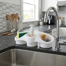 Padilon Sıvı Deterjan Hazneli Sabunluk Organizer 250 ml Süngerlik Bulaşık Teli ve Bez Hazneli Çok Amaçlı Sabunluk