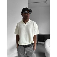 Elku Moda Premium V Yaka Örme Polo Tişört Erkek Oversize Triko Üst Old Money Stil Rahat Kesim Dokulu Yazlık Italyan Yaka Tişört