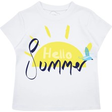 Bubuga Erkek Çocuk %100 Pamuk Beyaz Lacivert Summer Yazı Baskılı Kısa Kol Tshirt