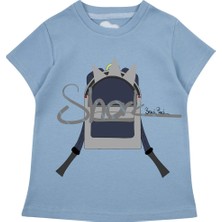 Bubuga Erkek Çocuk %100 Pamuk Gök Mavi Köpekbalığı Baskılı Kısa Kol Tshirt