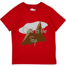 Bubuga Erkek Çocuk %100 Pamuk Kırmızı Dağ Baskılı Kısa Kol Tshirt