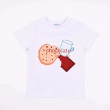 Bubuga Erkek Çocuk %100 Pamuk Beyaz Renk Çikolata Baskılı Kısa Kol Tshirt