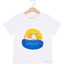 Bubuga Erkek Çocuk %100 Pamuk Beyaz Renk Sunset Baskılı Kısa Kol Tshirt
