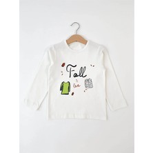 Bubuga Kız Çocuk %100 Pamuk Ekru Renk Fall Baskılı Uzun Kol Tshirt